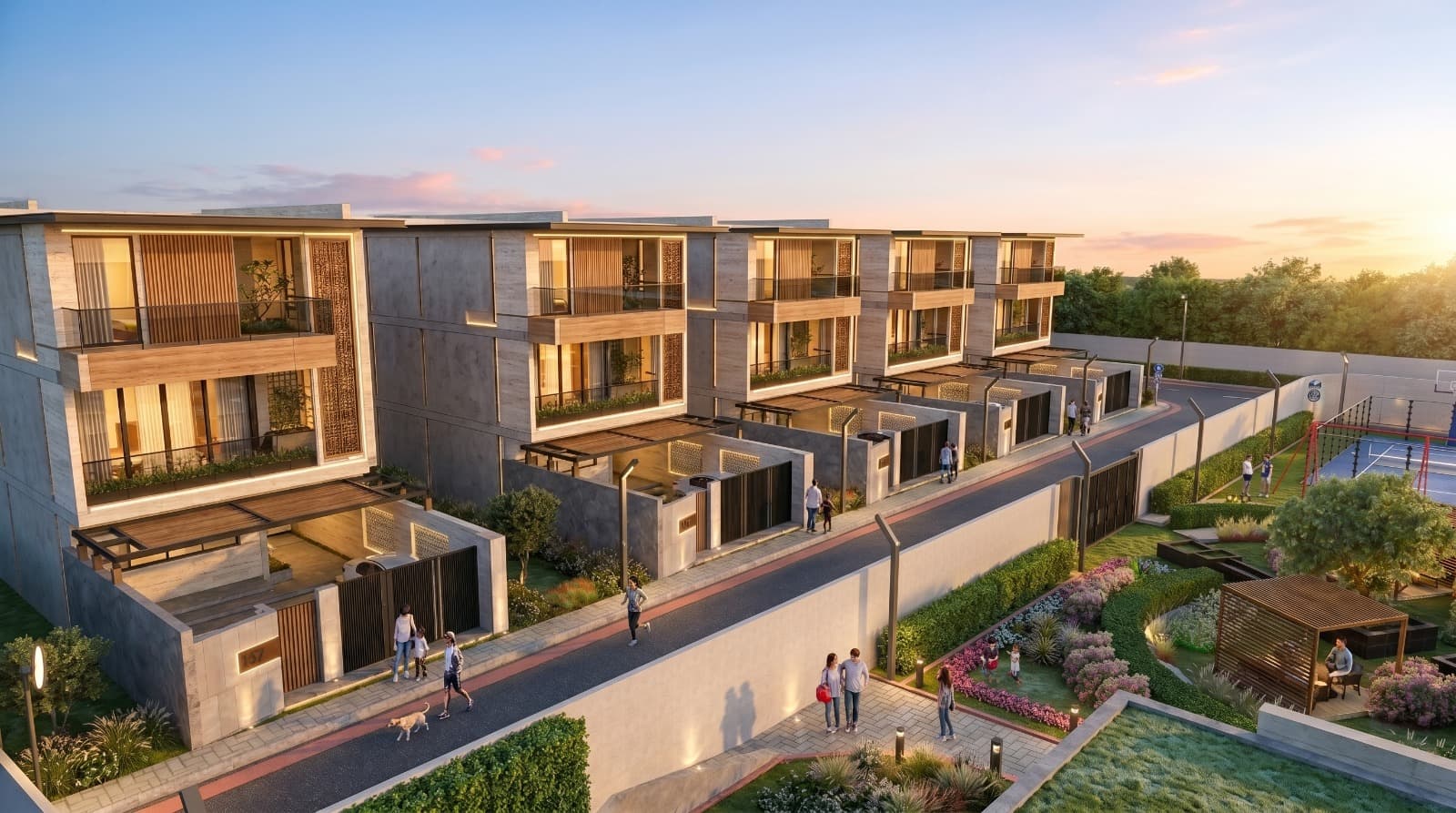 East Facing villa at sunset showcasing facade excellence