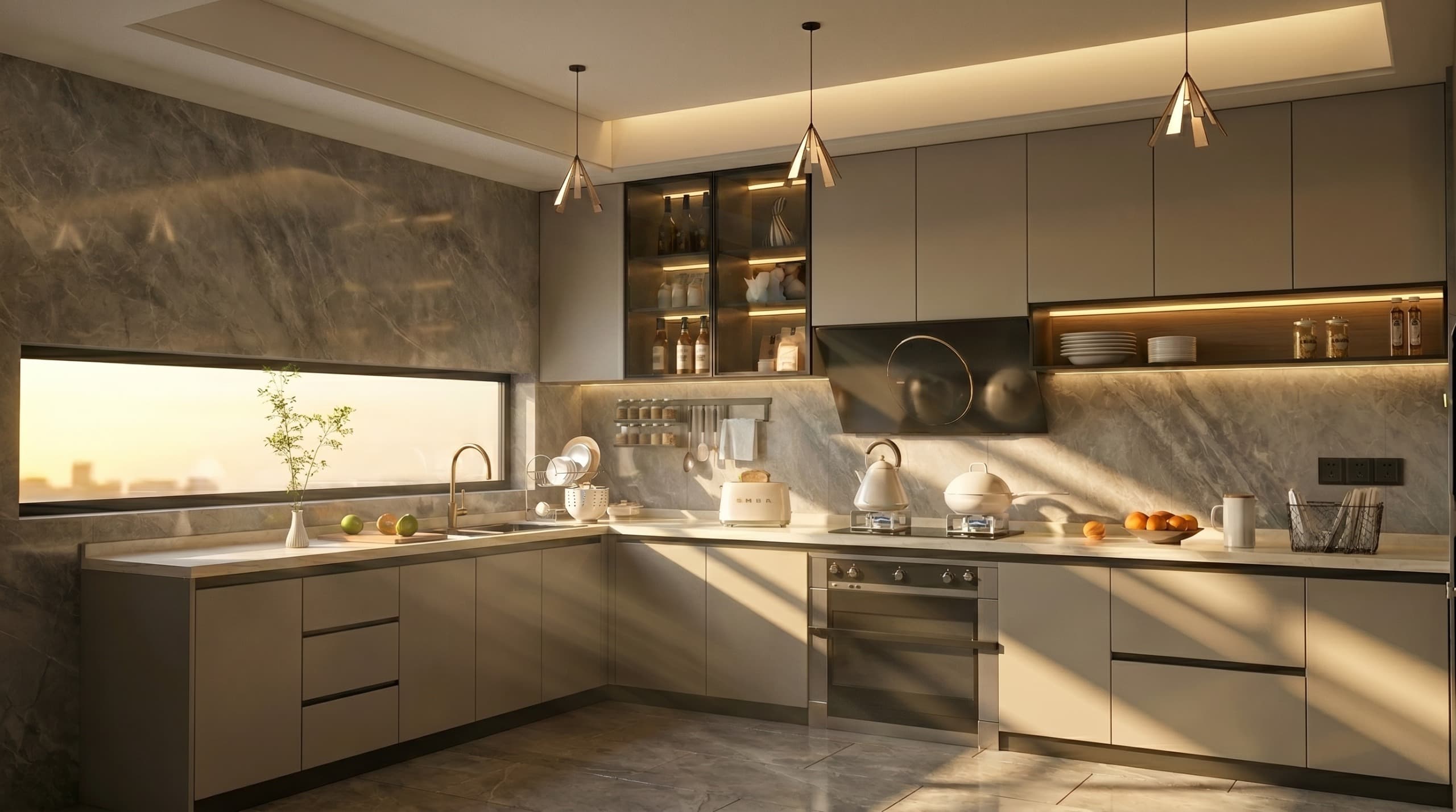 Premium kitchen interior in East Facing villa at The Pavillion