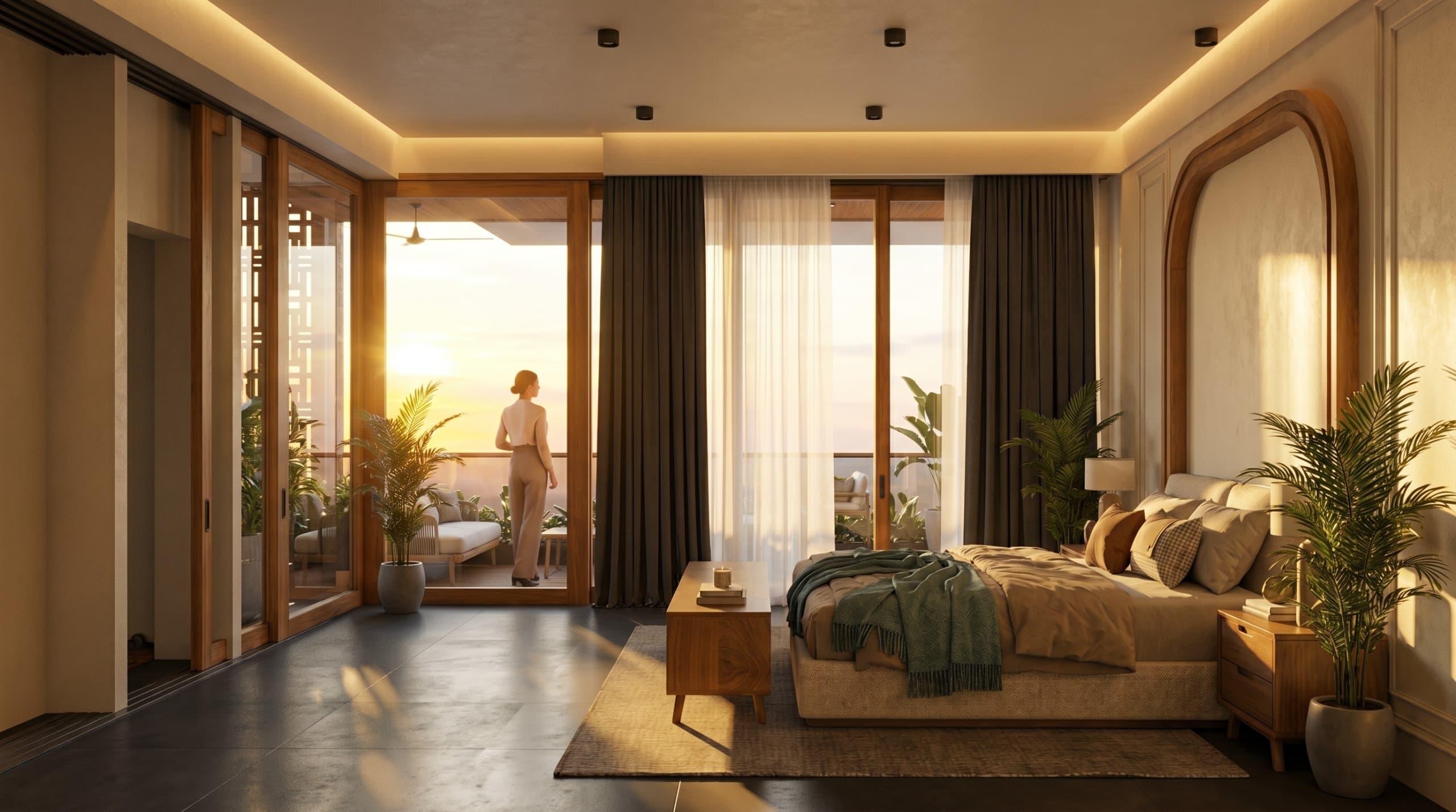 Private bedroom suite interior in West Facing villa at The Pavillion